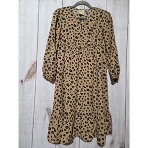 Thereabouts‎ Leopard Print Midi Dress Brown Animal Print Ladies L 14.5-16.5P
